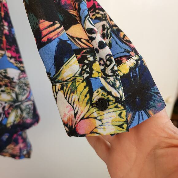 Womens Investments Butterfly Blouse, Sz L Multicolor Button Front Cardigan - Picture 7 of 9